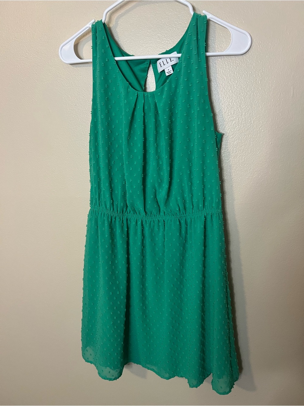 ELLE Vibrant Green Sleeveless All Over Textured Swiss Dot Pattern Dress